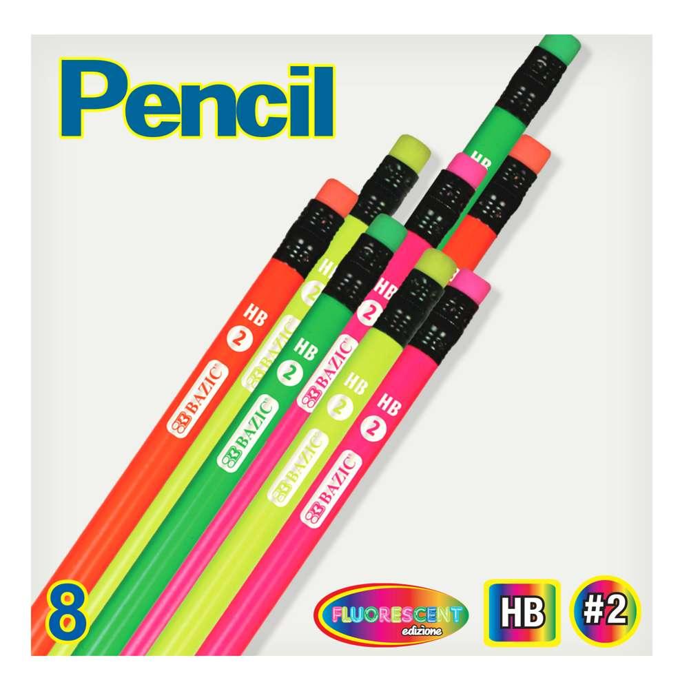 Fluorescent Wood Pencil with Eraser (8 pencils) - TheToysRoom
