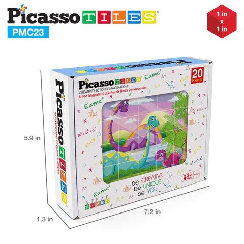 PicassoTiles 1" Magnetic Cube Puzzle Block Dinosaur Set - 20pcs PMC23 - TheToysRoom