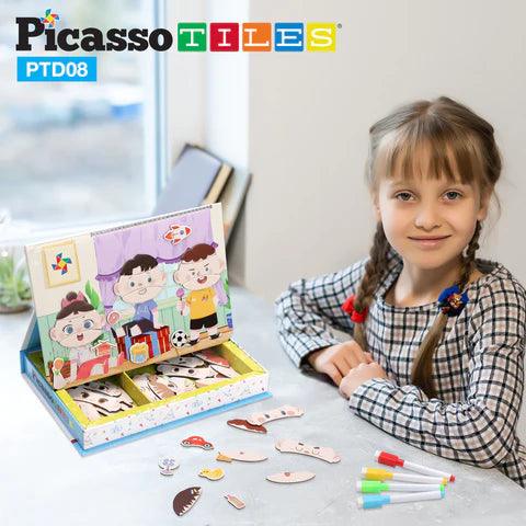 Picassotiles 108pcs Reusable Magnetic Face Sticker Puzzle Book Drawing Board PTD08 - TheToysRoom