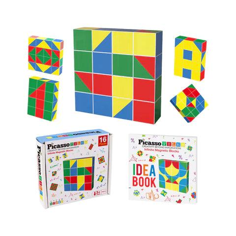 PicassoTiles Mix and Match 16 Piece Magnetic Puzzle Cube Set Geometry Patterns PMC16 - TheToysRoom
