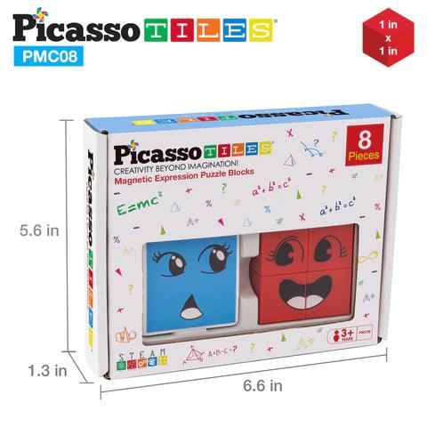 PicassoTiles Mix and Match 8 Piece Magnetic Emoticon Puzzle Cube Set PMC08 - TheToysRoom