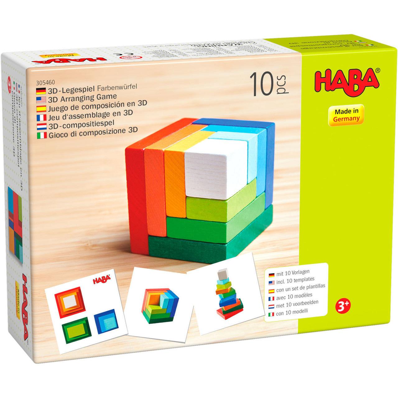 HABA 3D Steckpuzzle Regenbogenwürfel – 10 Buchenholz-Blöcke Mit Modellheft – Made In Germany, Ab 3 Jahren