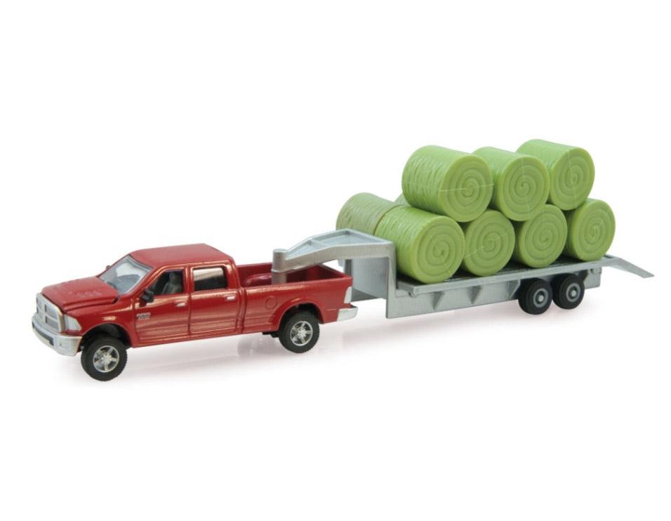 Dodge RAM Pickup with Trailer & Bales - 1:64 Scale - TheToysRoom