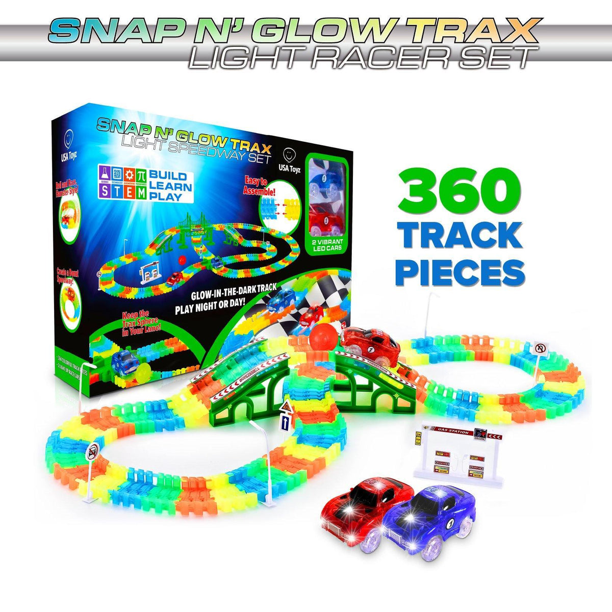 Glow-in-the-Dark Race Light Speedway Track Set (360 pieces) USA