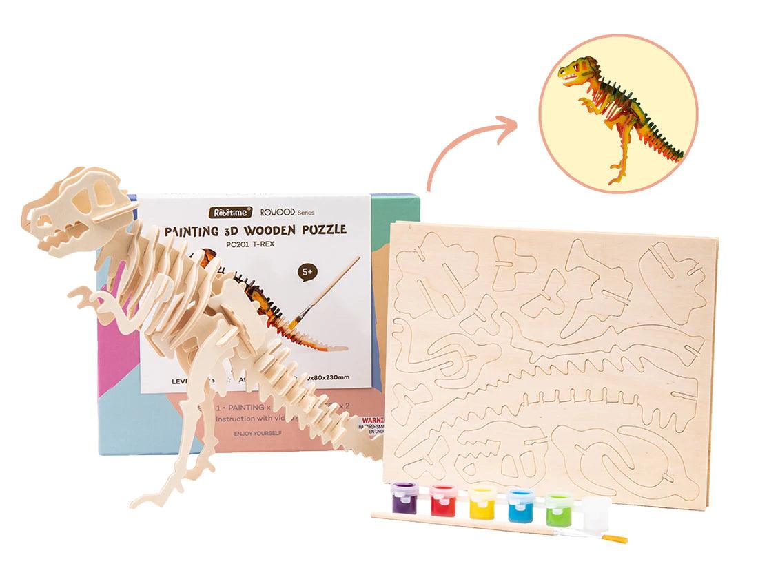 Hands Craft 3D Wooden Puzzle Paint Kit T-Rex - TheToysRoom