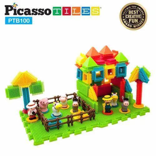 PicassoTiles Bristle 3D Shape Building Blocks PTB100-FARM - 100 piece set - TheToysRoom
