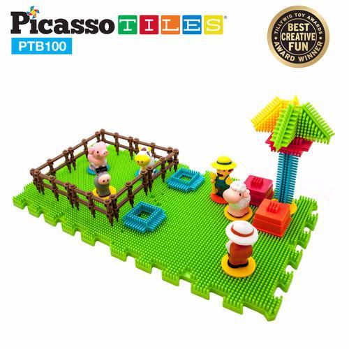 PicassoTiles Bristle 3D Shape Building Blocks PTB100-FARM - 100 piece set - TheToysRoom