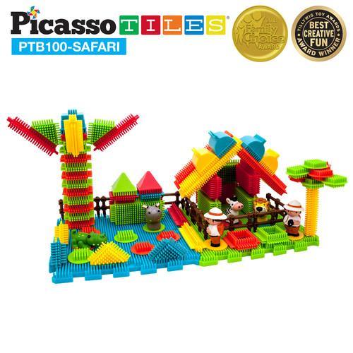 PicassoTiles Bristle 3D Shape Building Blocks PTB100-SAFARI - 100 piece set - TheToysRoom