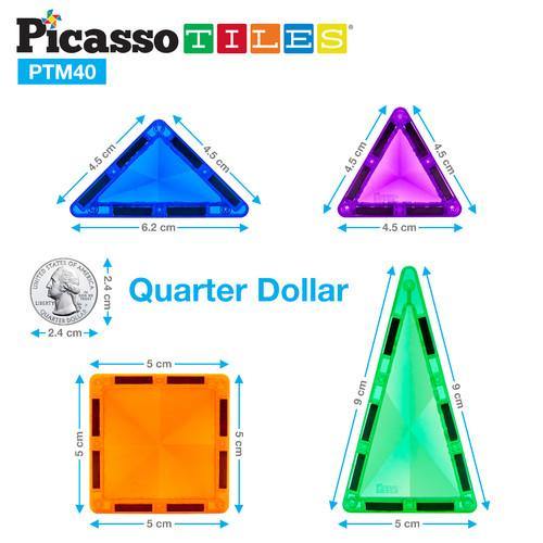 PicassoTiles Mini Diamond Magnetic Building Blocks PTM40 - 40 Piece Set - TheToysRoom