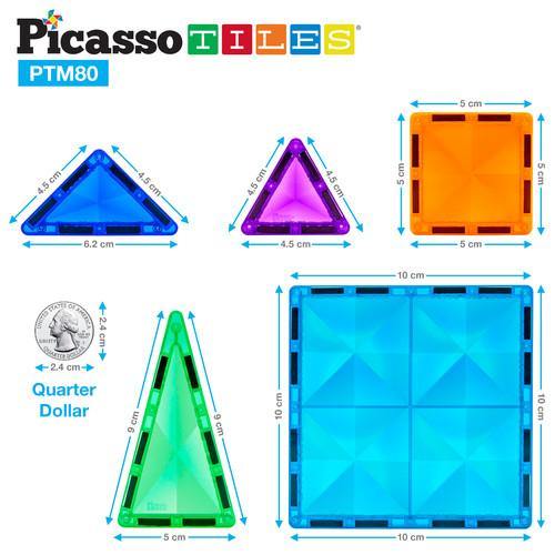 PicassoTiles Mini Diamond Magnetic Building Blocks PTM80 - 80 Piece Set - TheToysRoom