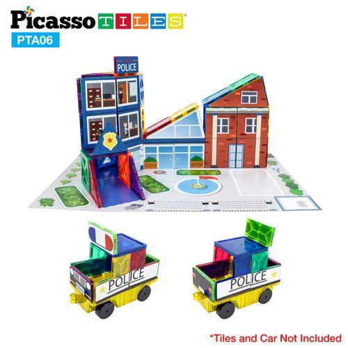 PicassoTiles® 80pc School, Hospital, and Police Station Theme Set PTA06 (No Tiles) - TheToysRoom
