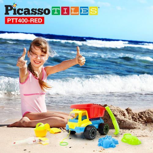PicassoTiles® Sand Truck Car Beach Combo Set PTT400-RED - TheToysRoom