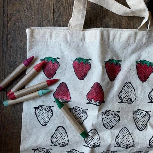 Strawberry Color Your Own Market Tote Kit with Eco-Friendly Crayons - TheToysRoom
