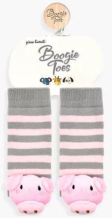 Toy Pink / Grey Pig Boogie Toes Rattle Socks - TheToysRoom