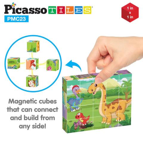 PicassoTiles 1" Magnetic Cube Puzzle Block Dinosaur Set - 20pcs PMC23 - TheToysRoom