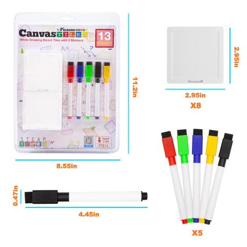 PicassoTiles 13 Piece Canvas Tiles Whiteboard Magnetic Building Tiles & 5 Marker Pens PTE14 - TheToysRoom