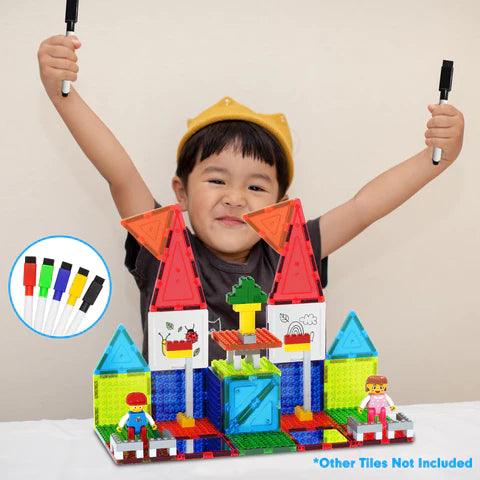 PicassoTiles 13 Piece Canvas Tiles Whiteboard Magnetic Building Tiles & 5 Marker Pens PTE14 - TheToysRoom