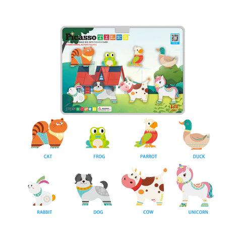 PicassoTiles 8pc Magnet Tile Building Blocks 8 Magnetic Farm Animal Action Figures - PTA27 - TheToysRoom