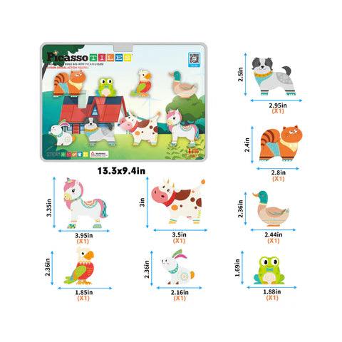 PicassoTiles 8pc Magnet Tile Building Blocks 8 Magnetic Farm Animal Action Figures - PTA27 - TheToysRoom