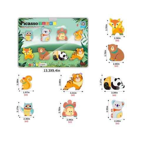PicassoTiles 8pc Magnet Tile Building Blocks 8 Magnets Forest Animal Action Figures - PTA26 - TheToysRoom