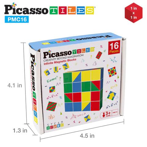 PicassoTiles Mix and Match 16 Piece Magnetic Puzzle Cube Set Geometry Patterns PMC16 - TheToysRoom