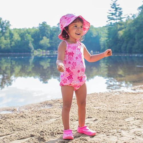 toddler girl wearing diaper under swimsuit One-piece Swimsuit with Built-in Swim Diaper – TheToysRoom