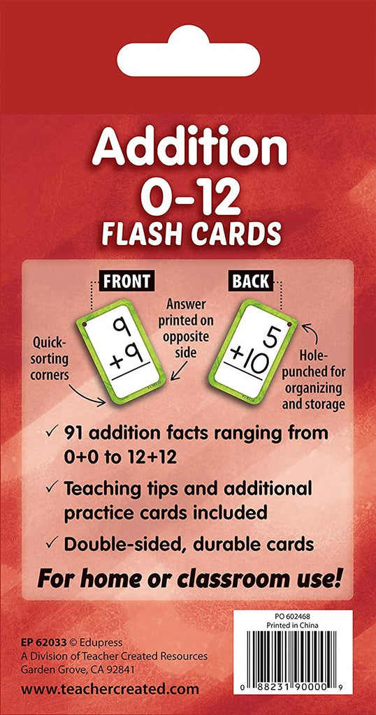 Teacher Created Resources - Addition 0-12 Flash Cards - TheToysRoom