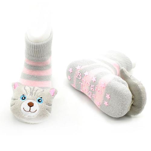 Toy Gray / Pink Cat Boogie Toes Rattle Socks - TheToysRoom