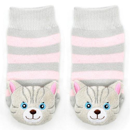 Toy Gray / Pink Cat Boogie Toes Rattle Socks - TheToysRoom