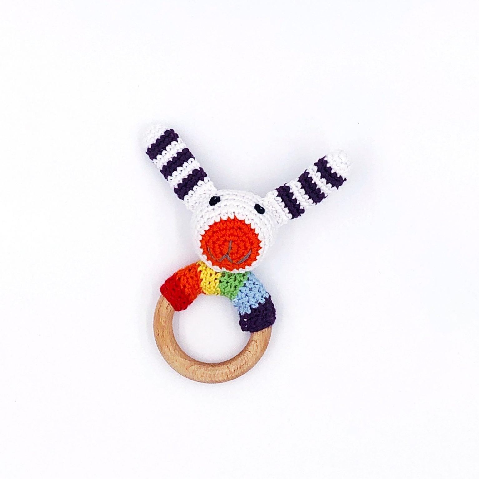 Wooden Ring Rattle - Multi Bunny – TheToysRoom